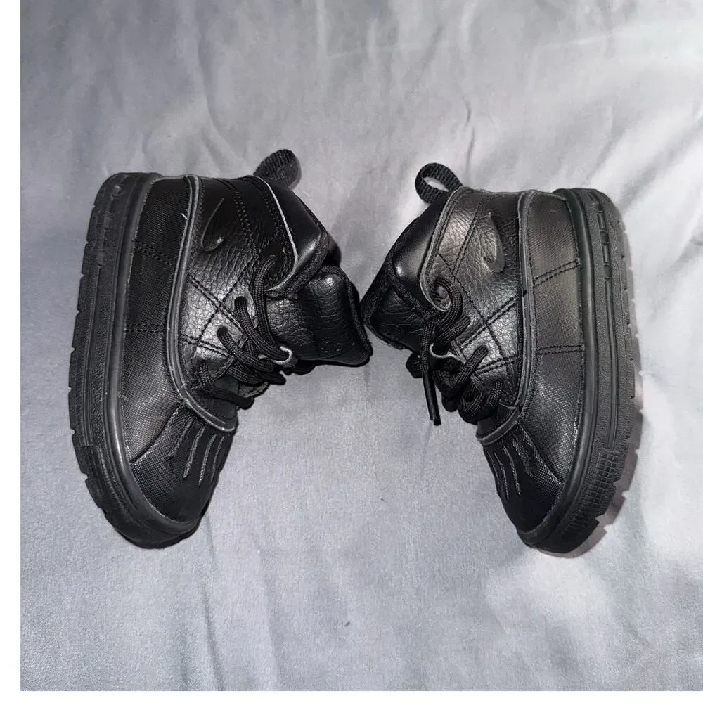 Nike Boys Black Leather Ankle Boots Lace Up Non-Slip 524874-001 Size 6C